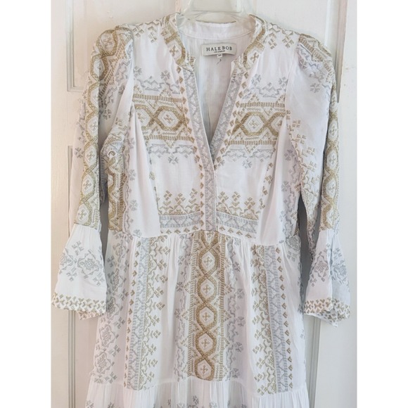 Hale Bob Lole Embroidered Maxi Gold/Silver Sz XS Boho Beach Resort Gorgeous - Picture 3 of 16